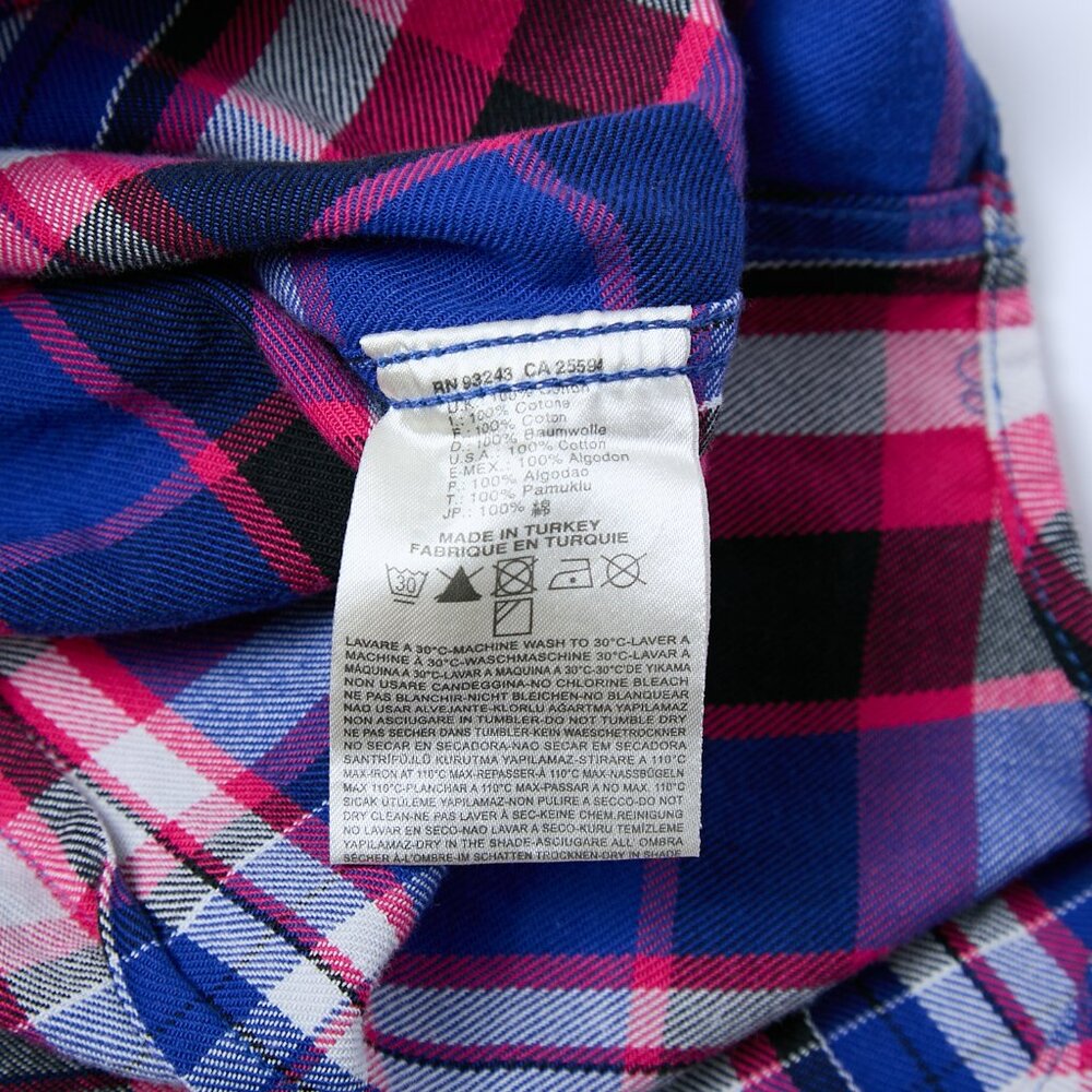 Diesel Plaid Pearl Snaps Long Sleeve Shirt Western Cowboy Men's Medium Pink Blue - Picture 6 of 8